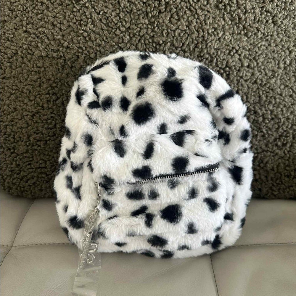Chic Faux Fur Dalmatian Print Backpack